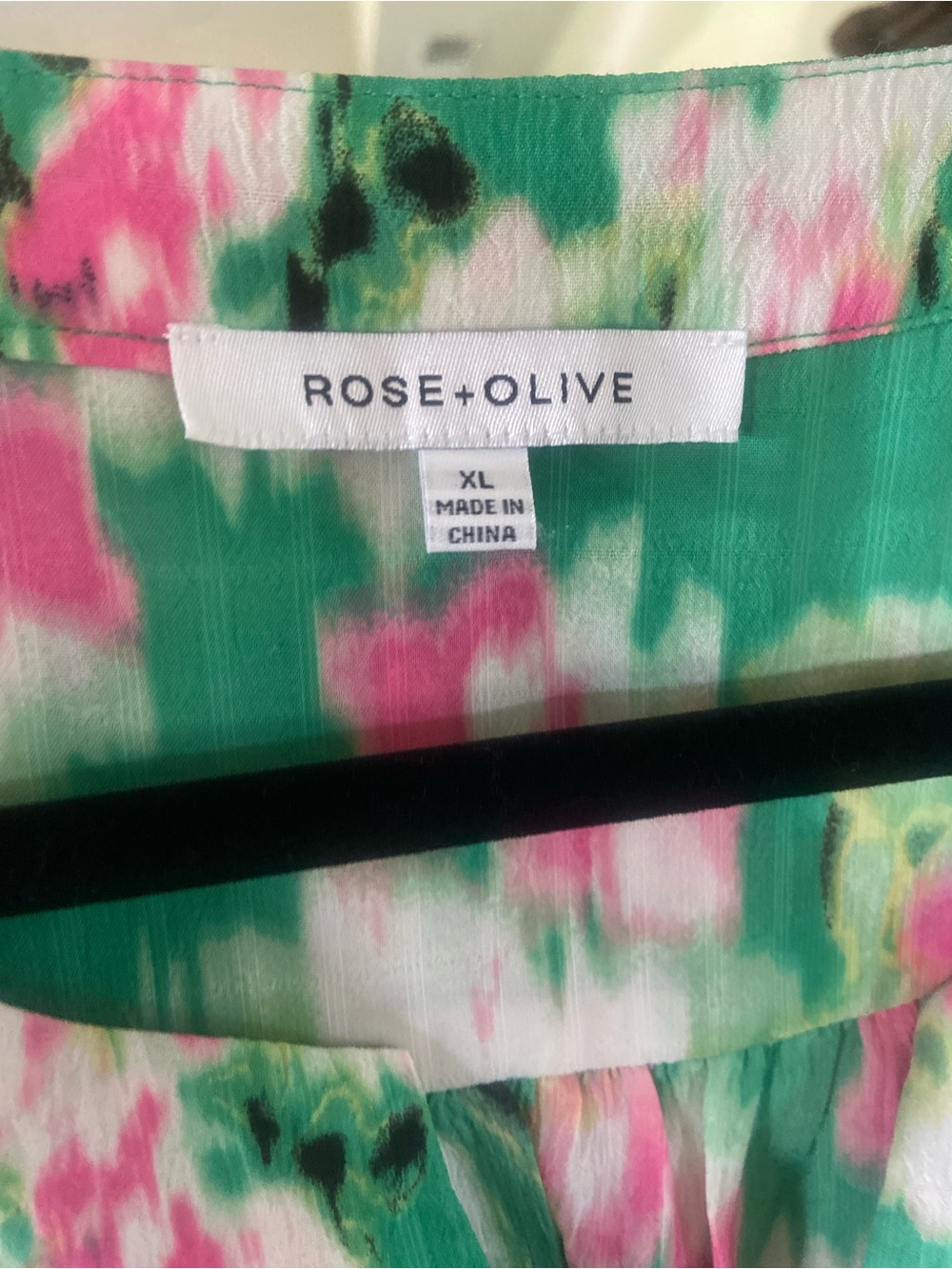 Rose & Olive Green Floral Tie-Front Peasant Blouse - Picture 3 of 11